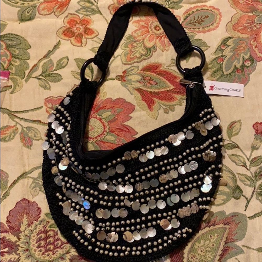 Charming Charlie black  pearl/mother or pearl bag